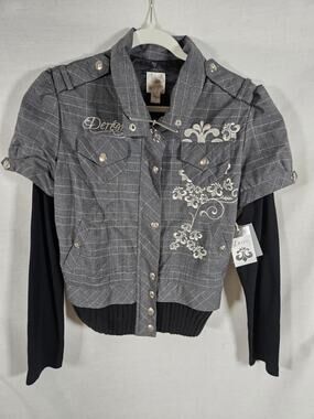 Vintage Y2K Deadstock Dereon Jacket Grey Plaid Moto Embroidered Beyonce NWT- L